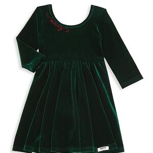 Green Velvet Dress with Red “Merry” Embroidery - Excellent Conditon
